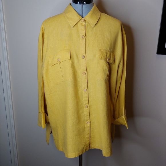 David Dart Collection gold linen buttondown tunic XL EUC - Picture 9 of 9